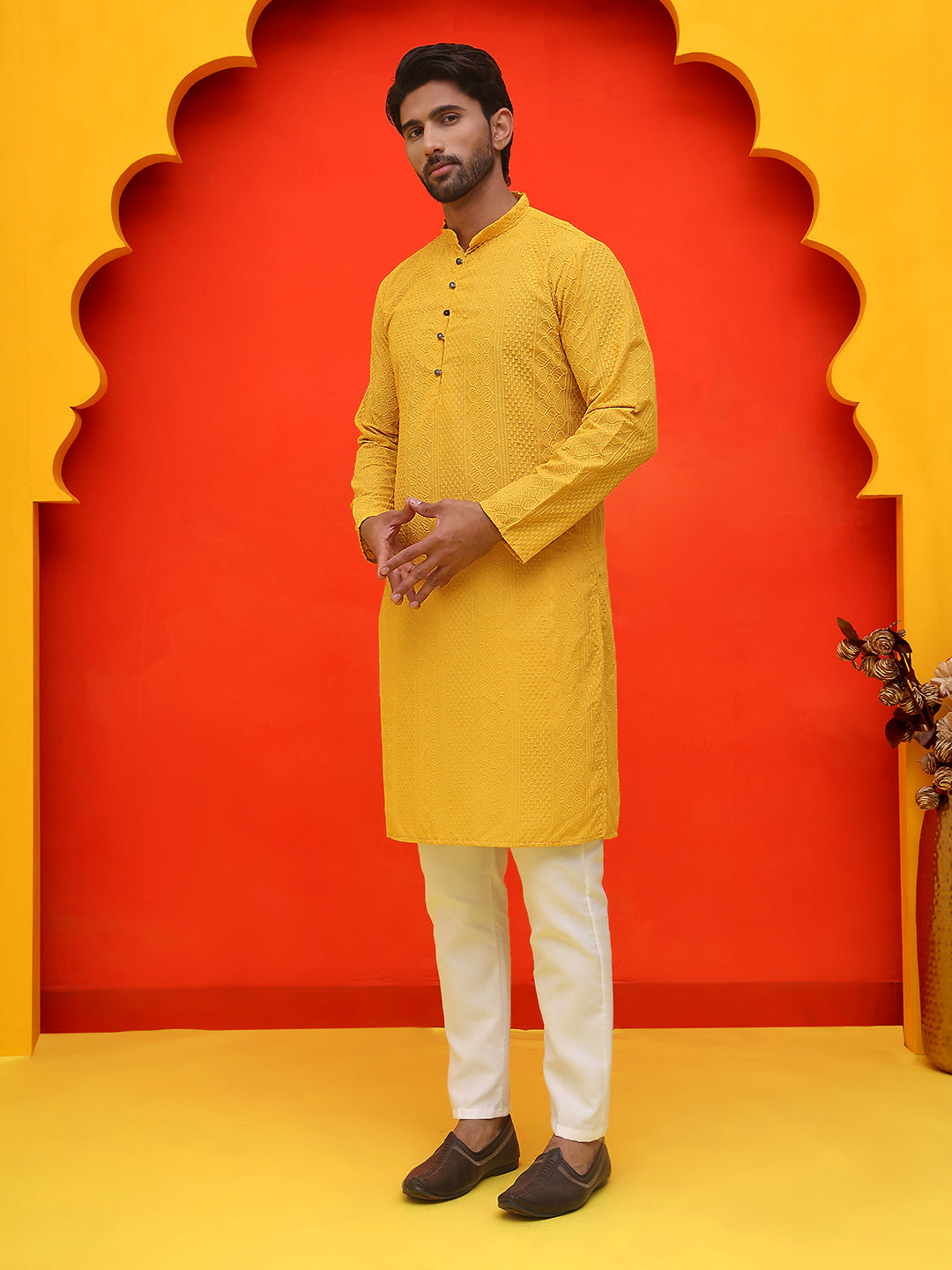 Embroidered Cotton Kurta With Churidar