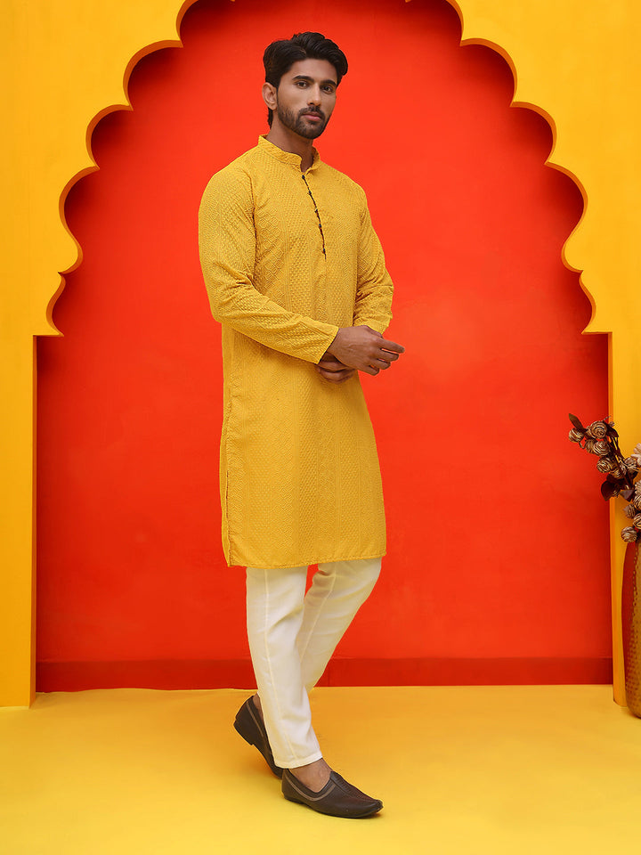 Embroidered Cotton Kurta With Churidar