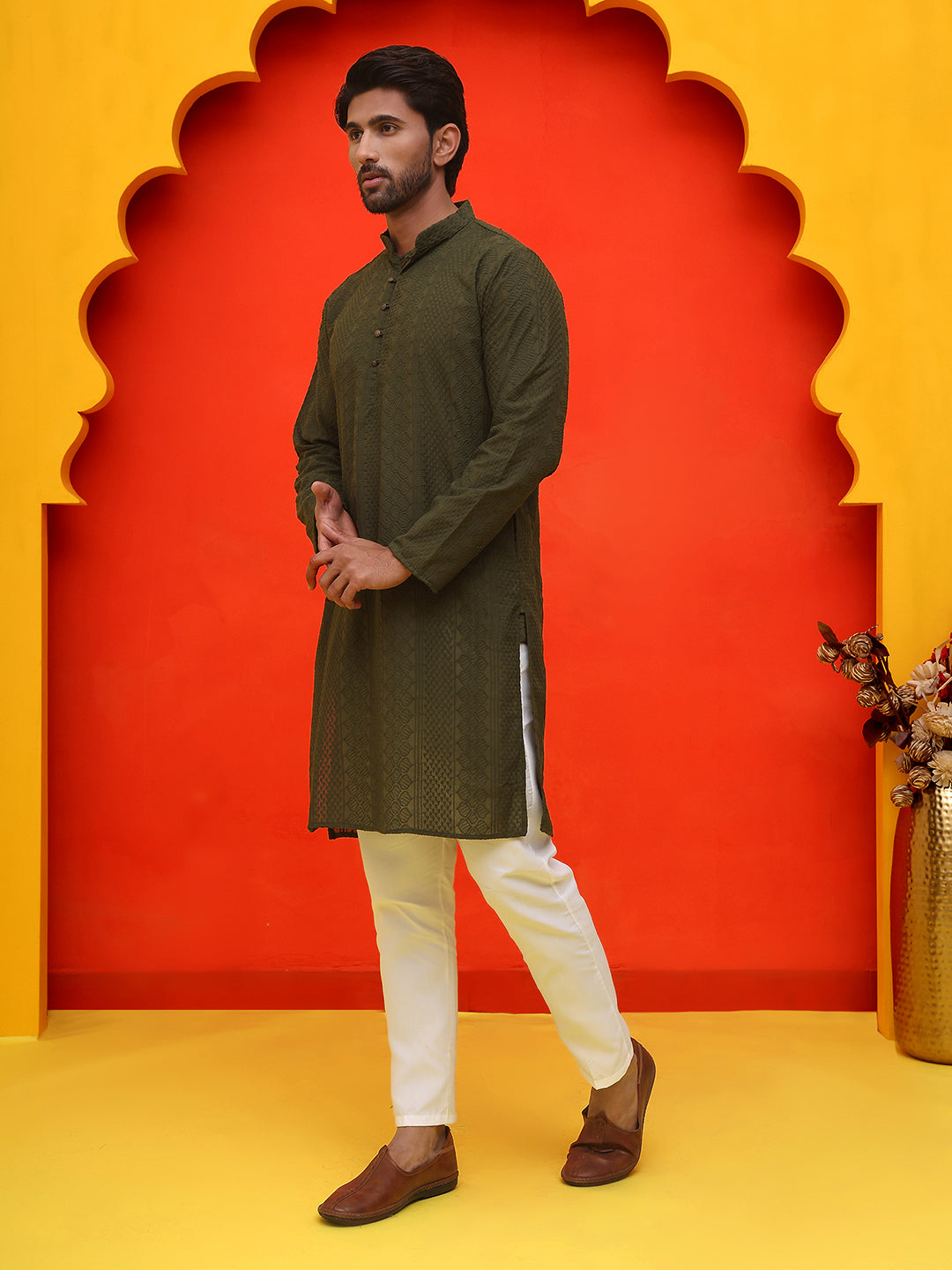 Embroidered Cotton Kurta With Churidar