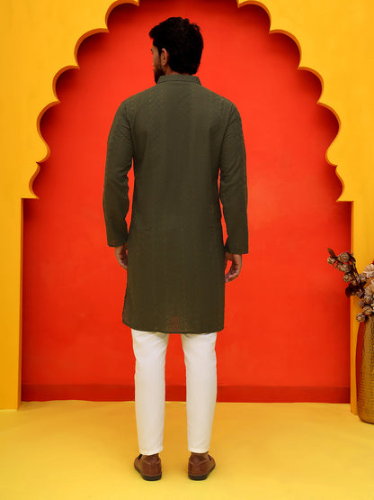 Embroidered Cotton Kurta With Churidar