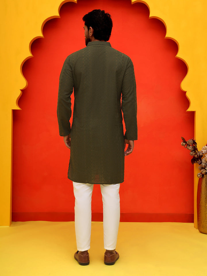 Embroidered Cotton Kurta With Churidar