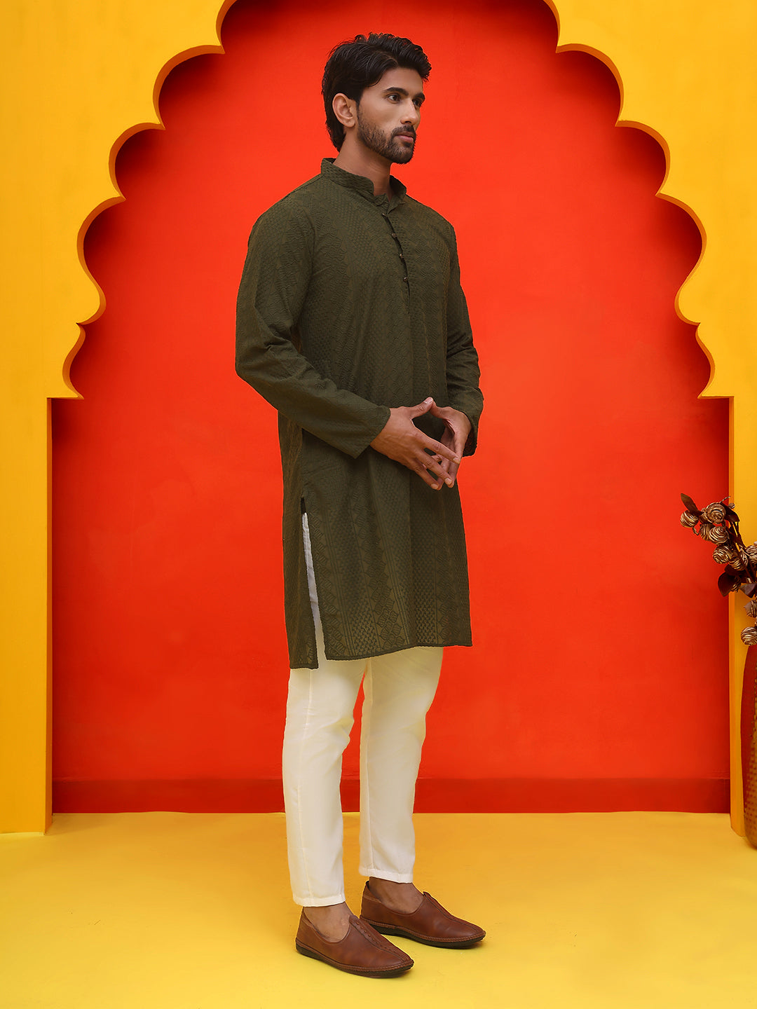 Embroidered Cotton Kurta With Churidar
