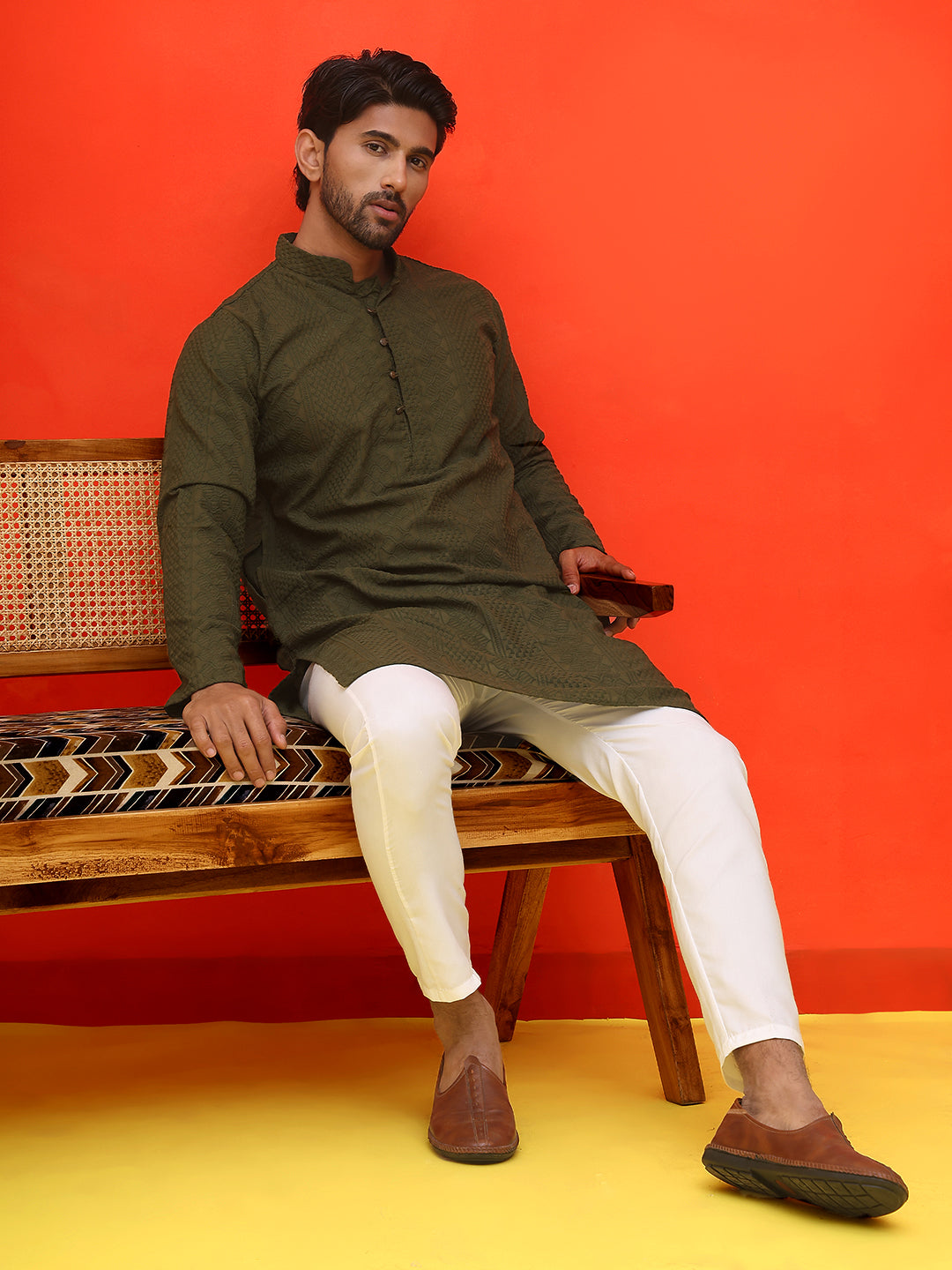 Embroidered Cotton Kurta With Churidar