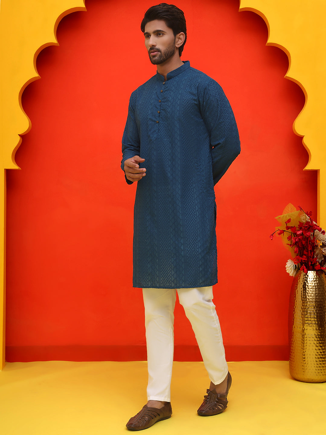 Embroidered Cotton Kurta With Churidar