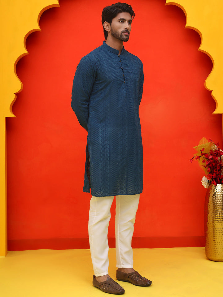 Embroidered Cotton Kurta With Churidar
