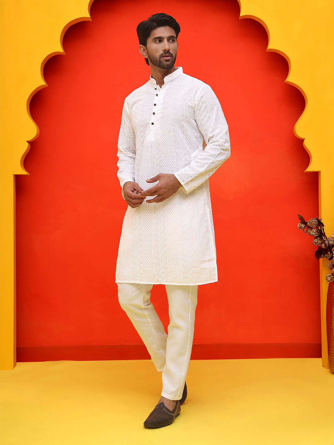 Embroidered Cotton Kurta With Churidar