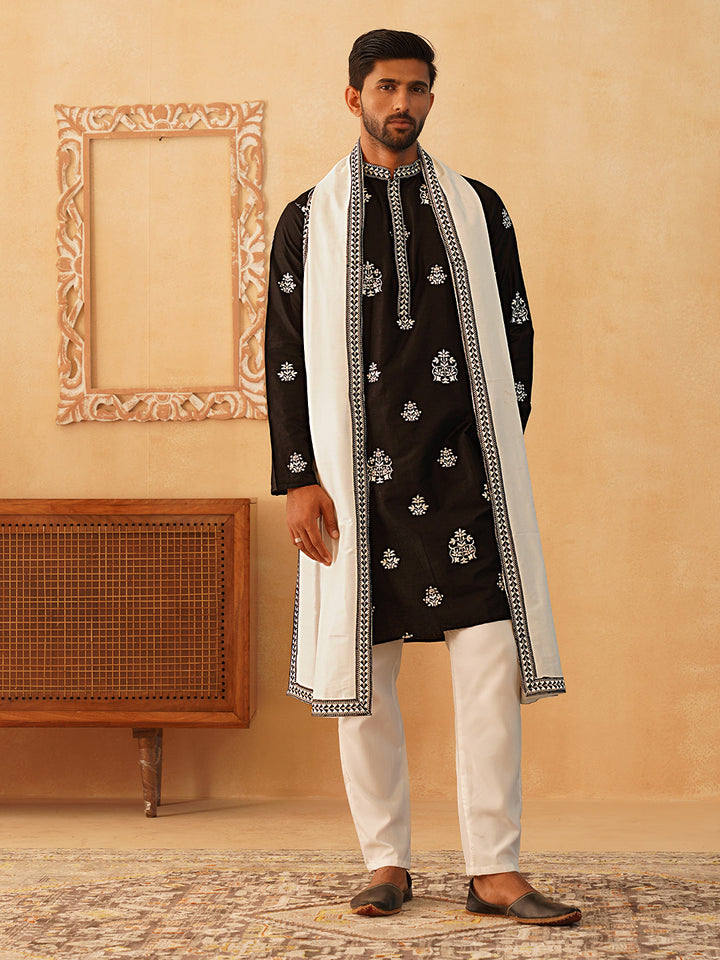 Embroidered &amp; Sequin Kurta Pyjama With Dupatta