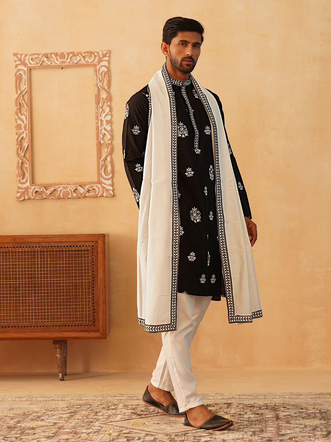 Embroidered &amp; Sequin Kurta Pyjama With Dupatta