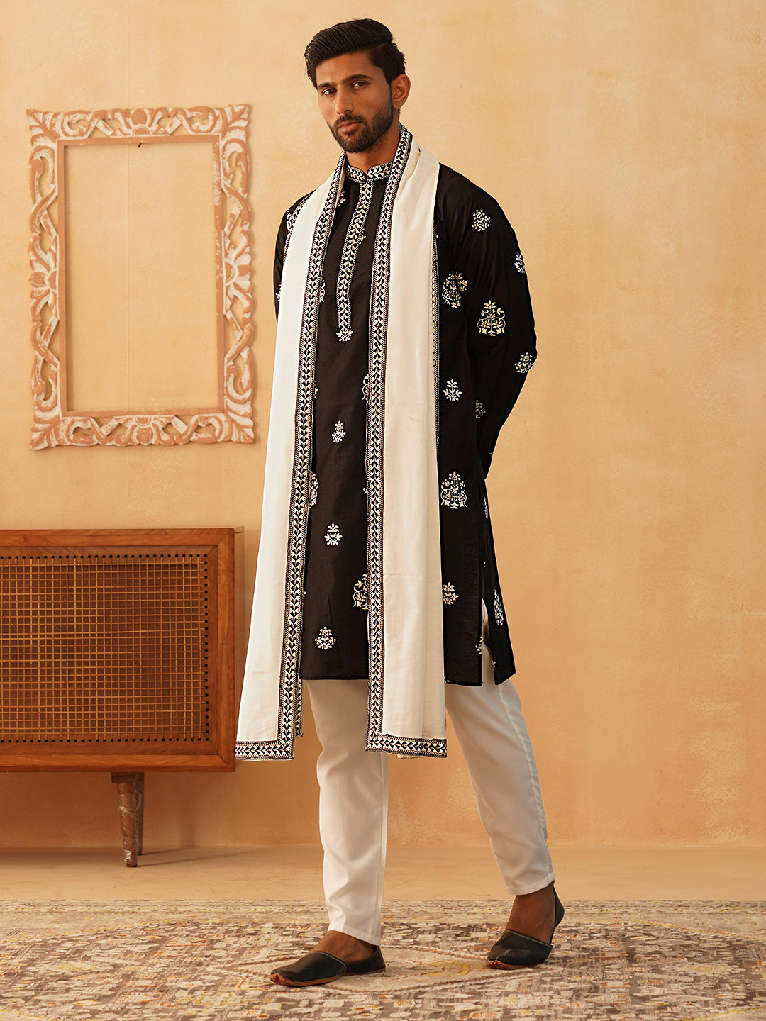 Embroidered &amp; Sequin Kurta Pyjama With Dupatta
