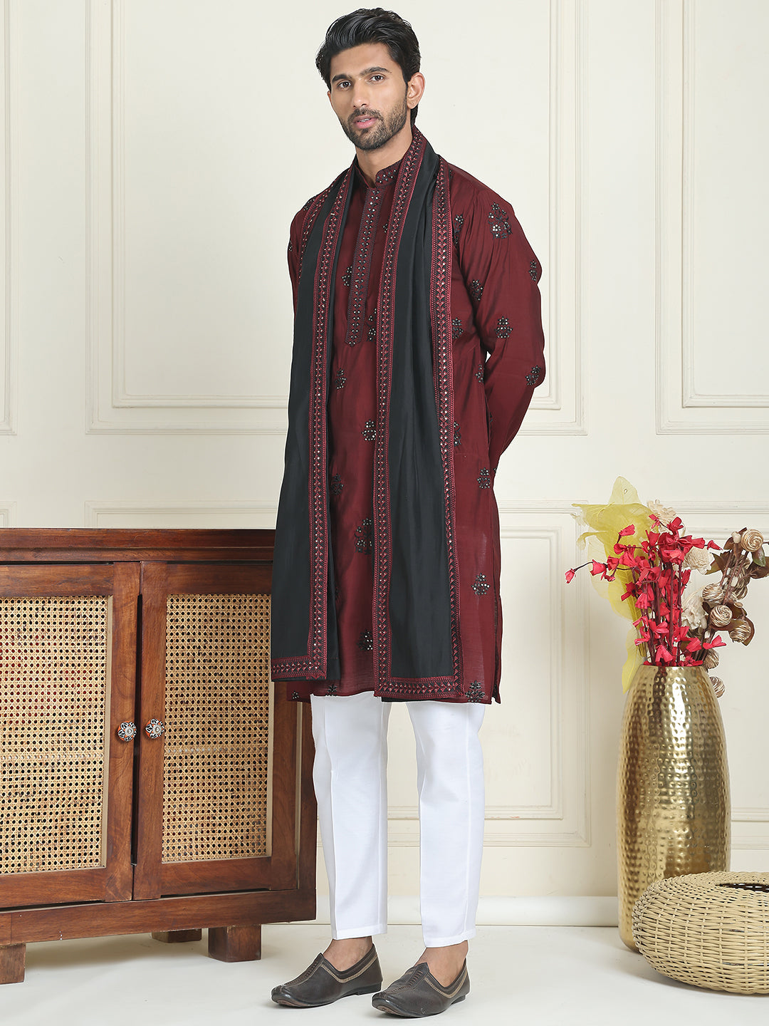 Embroidered &amp; Sequin Kurta Pyjama With Dupatta