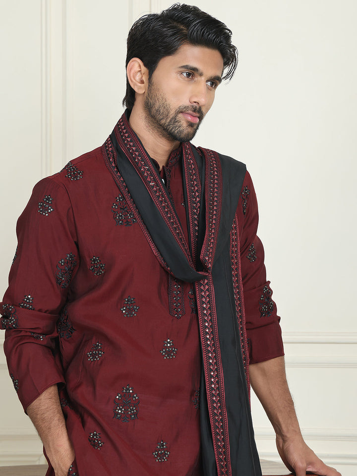 Embroidered &amp; Sequin Kurta Pyjama With Dupatta