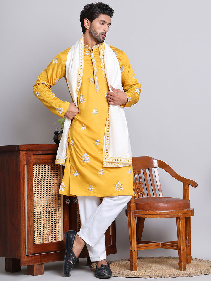 Embroidered &amp; Sequin Kurta Pyjama With Dupatta