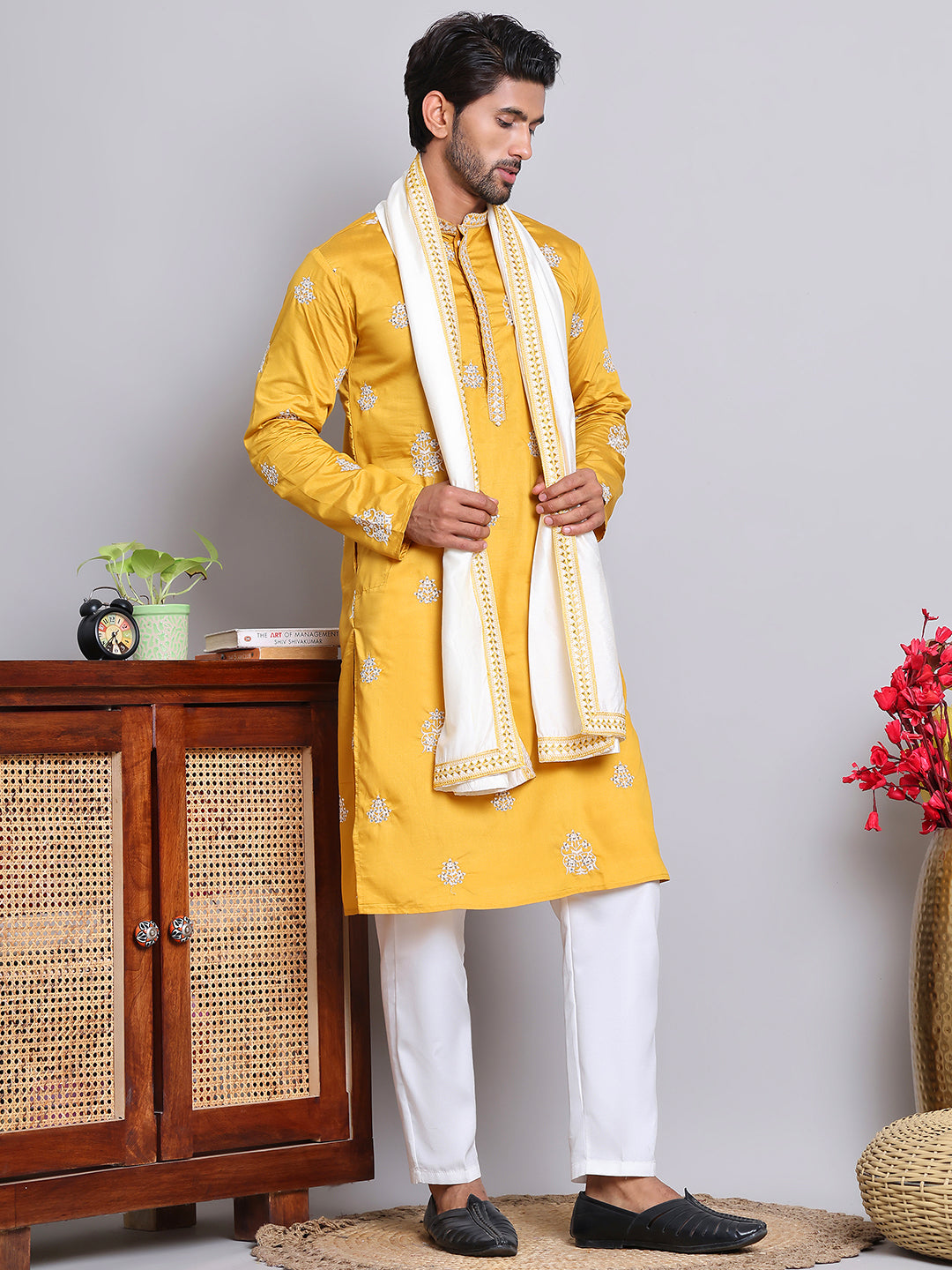 Embroidered &amp; Sequin Kurta Pyjama With Dupatta