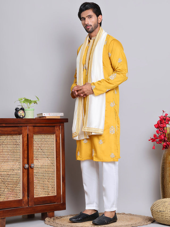 Embroidered &amp; Sequin Kurta Pyjama With Dupatta