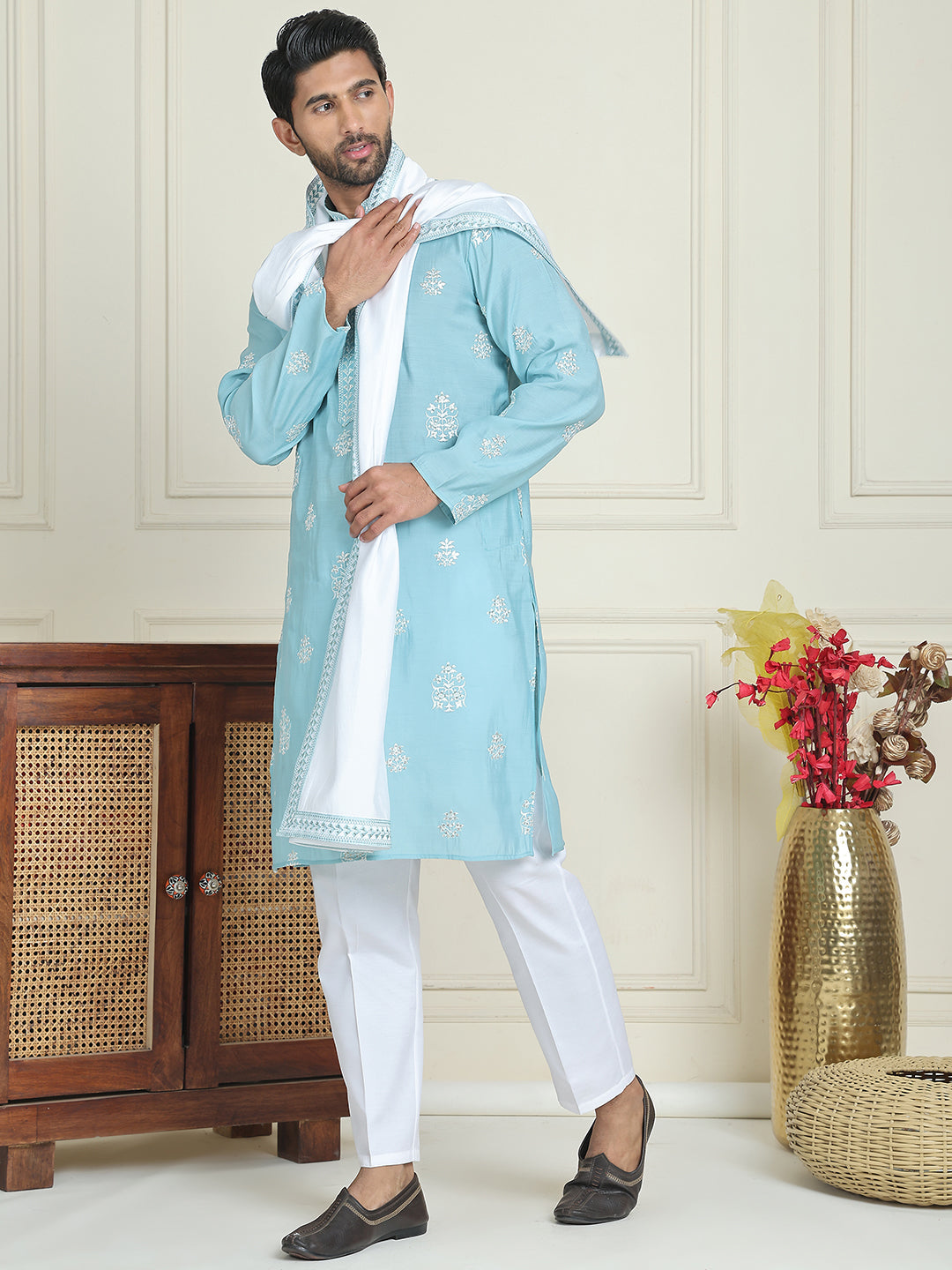 Embroidered &amp; Sequin Kurta Pyjama With Dupatta