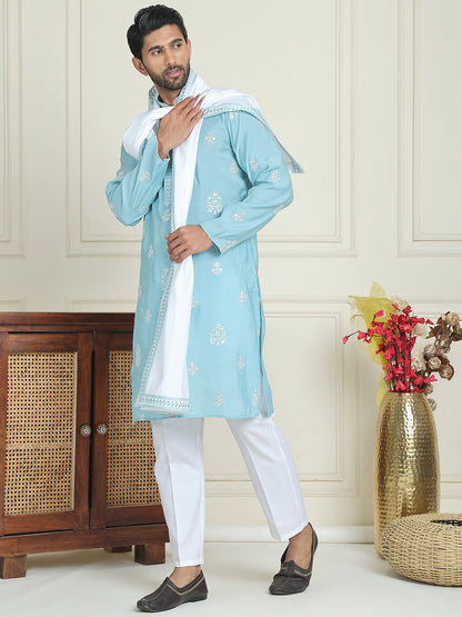 Embroidered & Sequin Kurta Pyjama With Dupatta