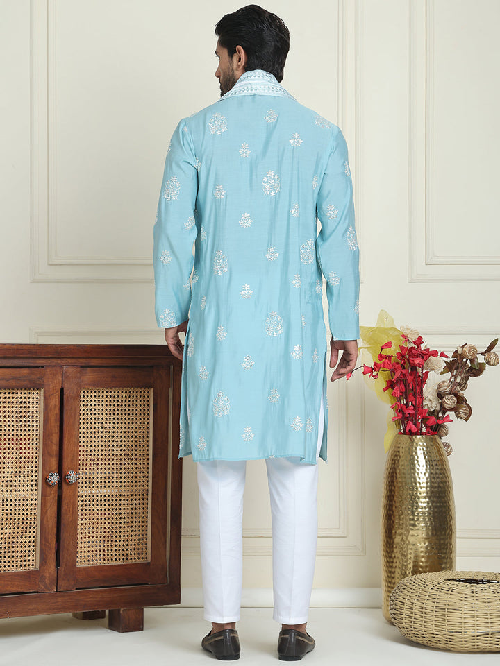 Embroidered &amp; Sequin Kurta Pyjama With Dupatta