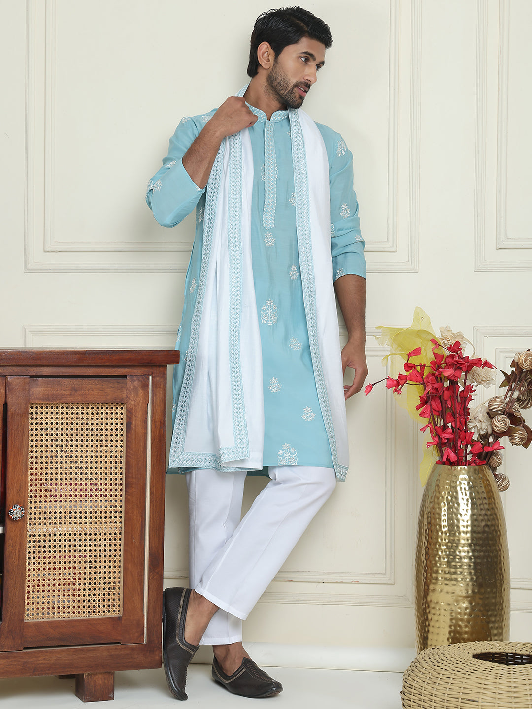 Embroidered &amp; Sequin Kurta Pyjama With Dupatta
