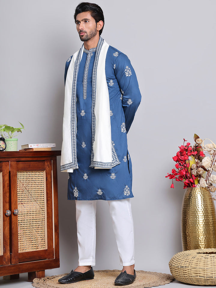 Embroidered &amp; Sequin Kurta Pyjama With Dupatta