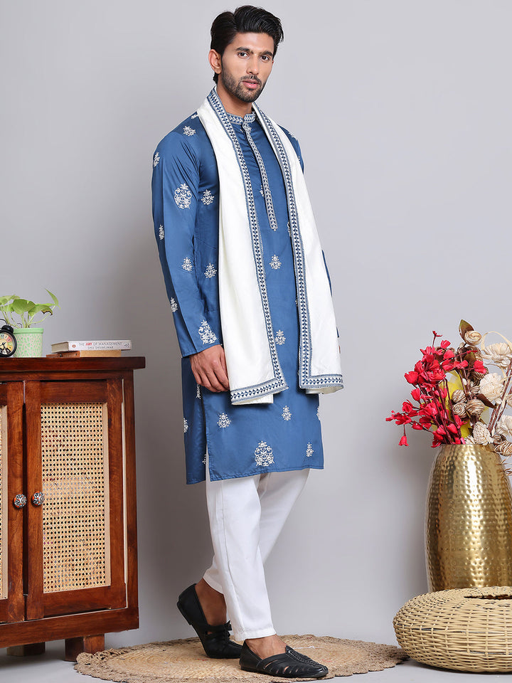 Embroidered &amp; Sequin Kurta Pyjama With Dupatta