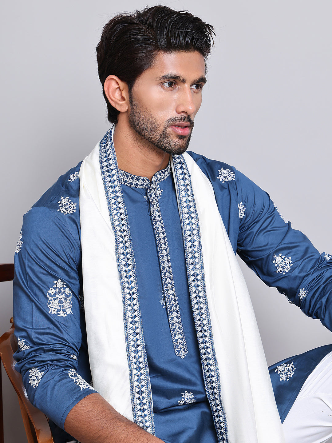 Embroidered &amp; Sequin Kurta Pyjama With Dupatta