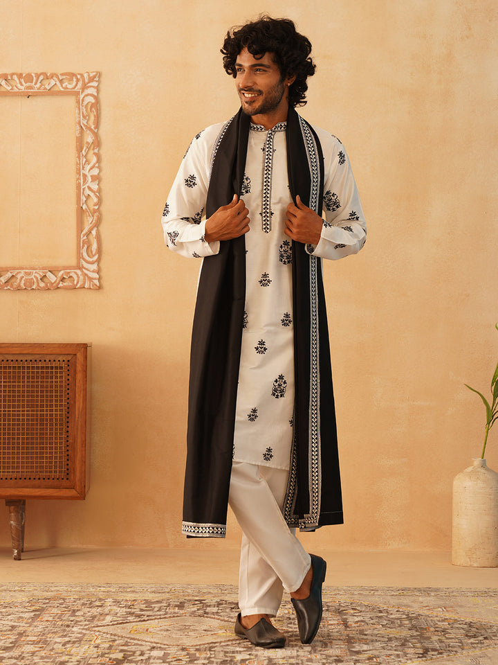 Embroidered &amp; Sequin Kurta Pyjama With Dupatta
