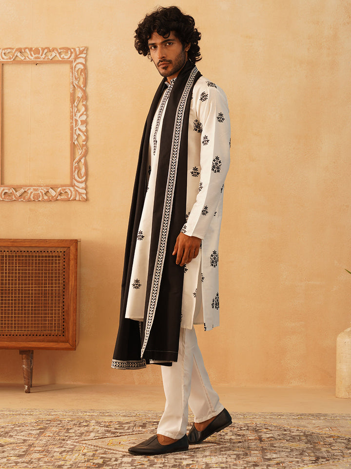 Embroidered &amp; Sequin Kurta Pyjama With Dupatta