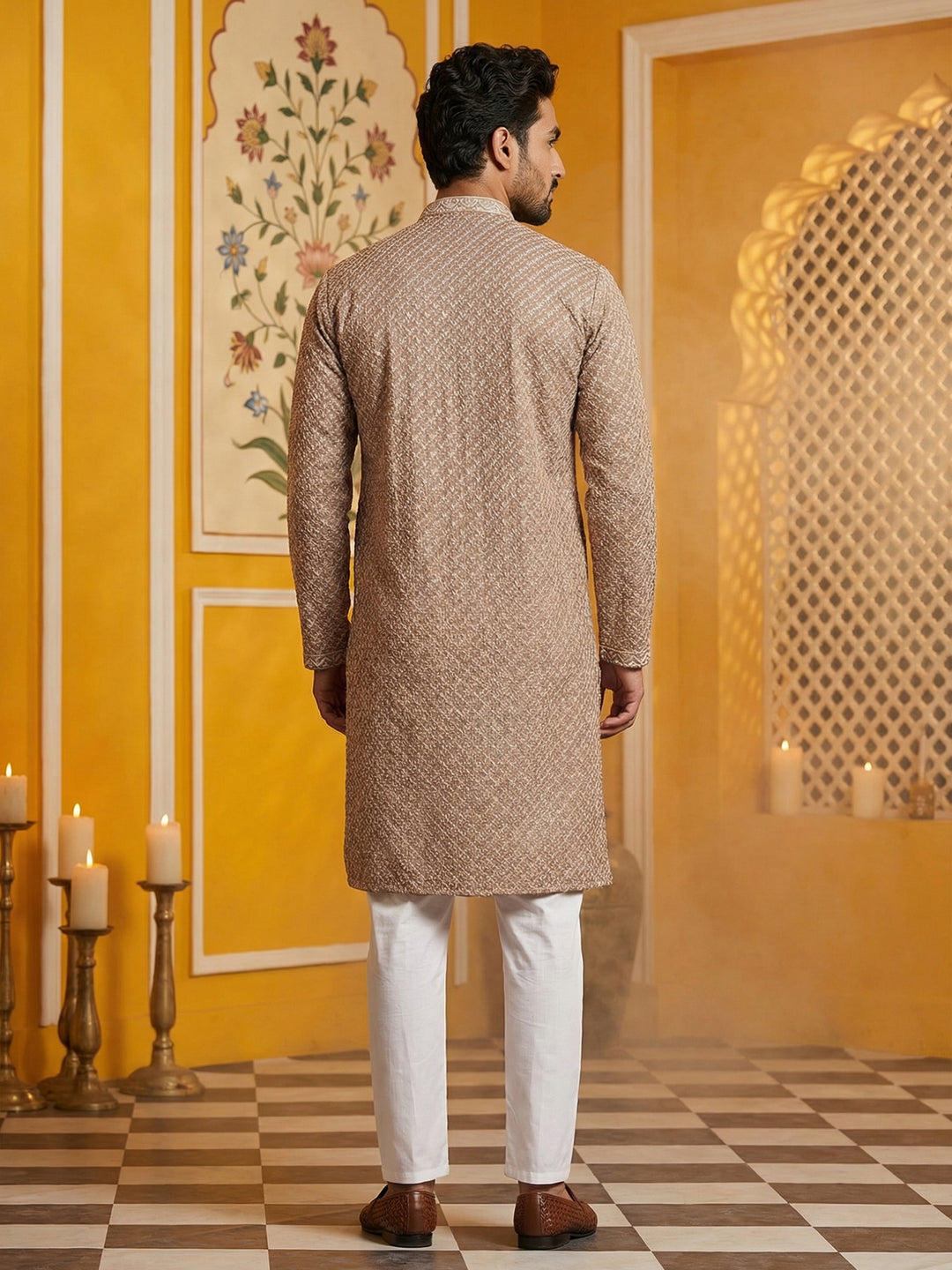 Sequin Chikankari Front Open Kurta With Pyjamas