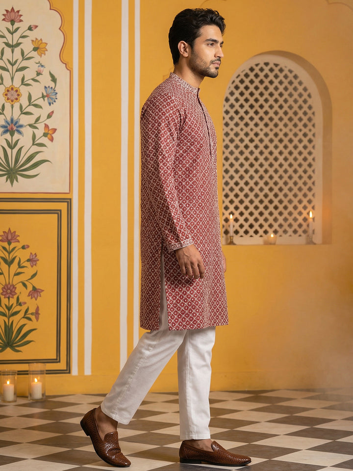 Sequin Chikankari Front Open Kurta With Pyjamas
