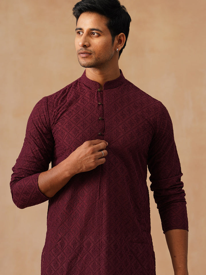 Embroidered Cotton Kurta With Pyjama