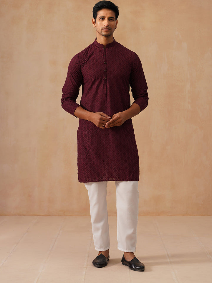 Embroidered Cotton Kurta With Pyjama
