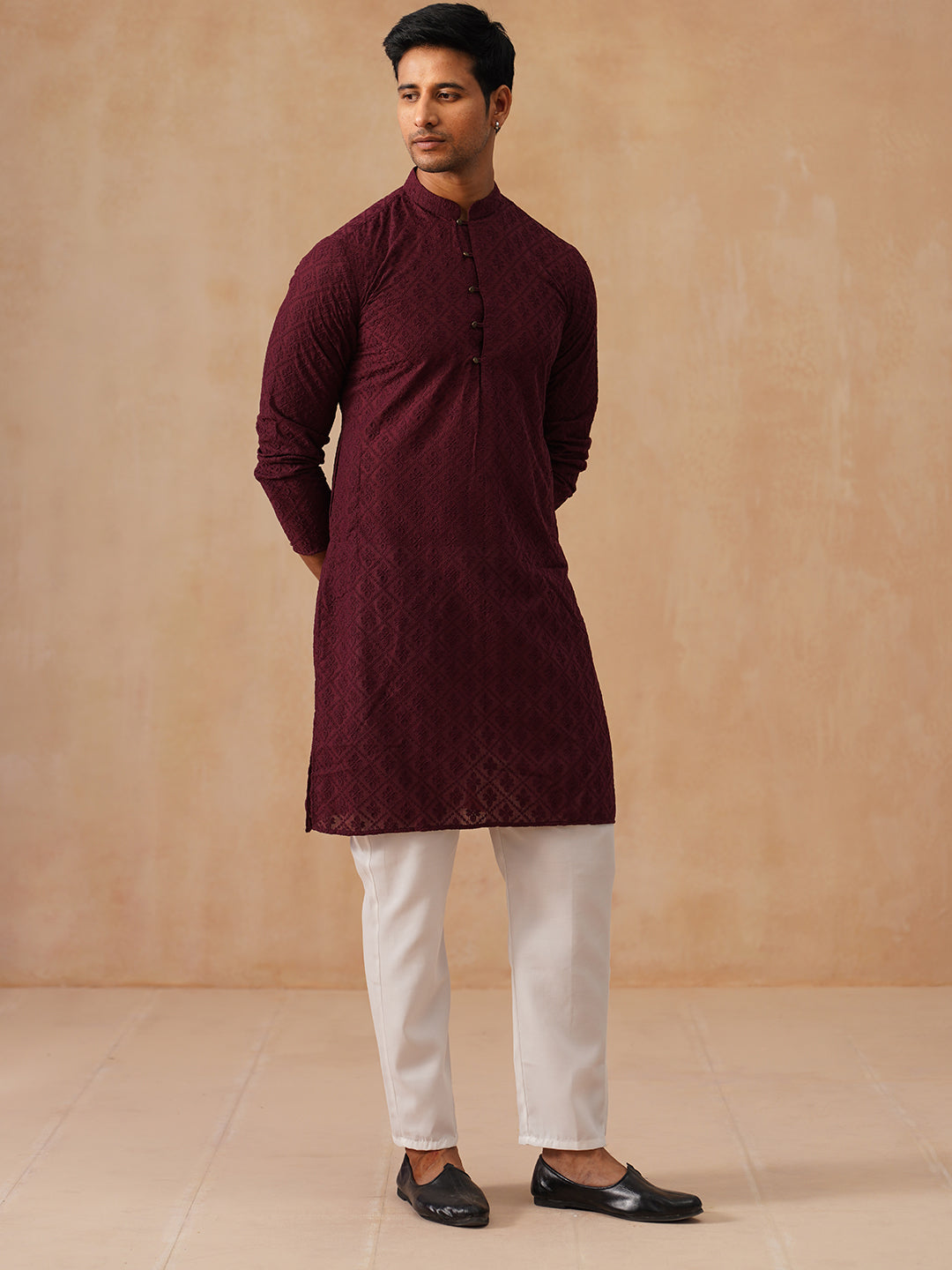 Embroidered Cotton Kurta With Pyjama