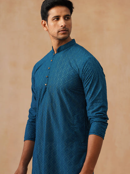 Embroidered Cotton Kurta With Pyjama