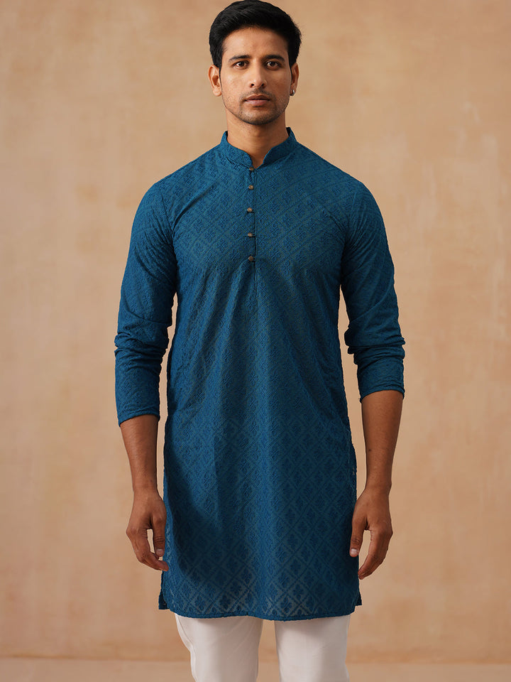 Embroidered Cotton Kurta With Pyjama