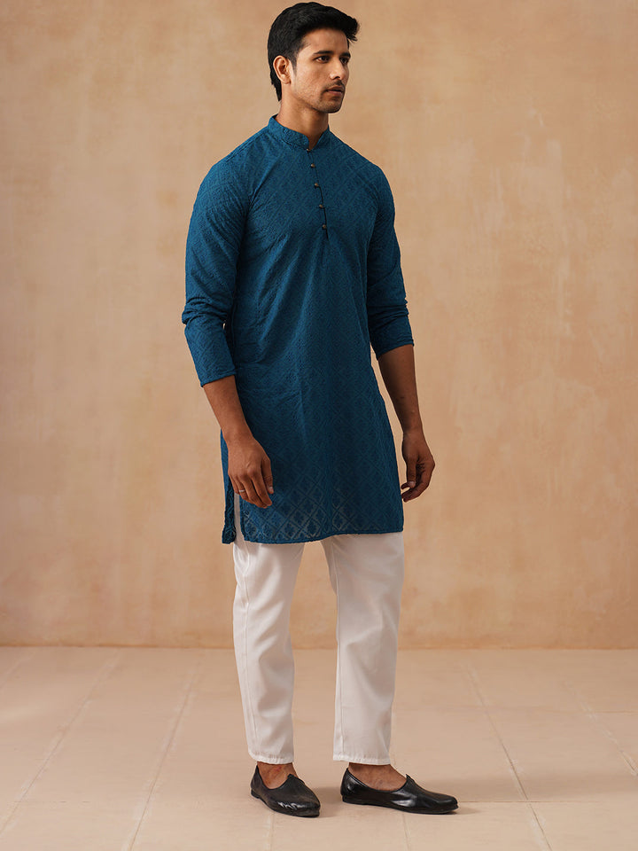 Embroidered Cotton Kurta With Pyjama