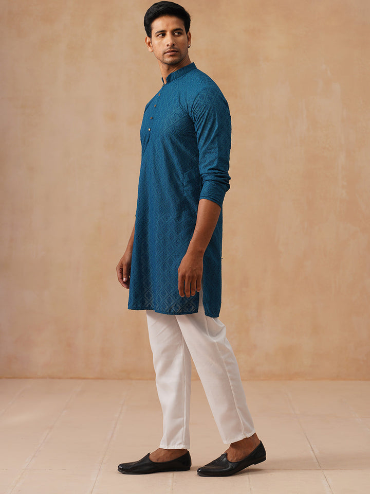 Embroidered Cotton Kurta With Pyjama