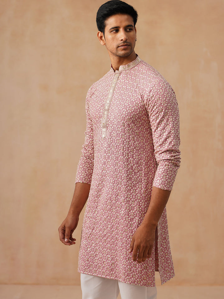 Embroidered Viscose Kurta Set For Men