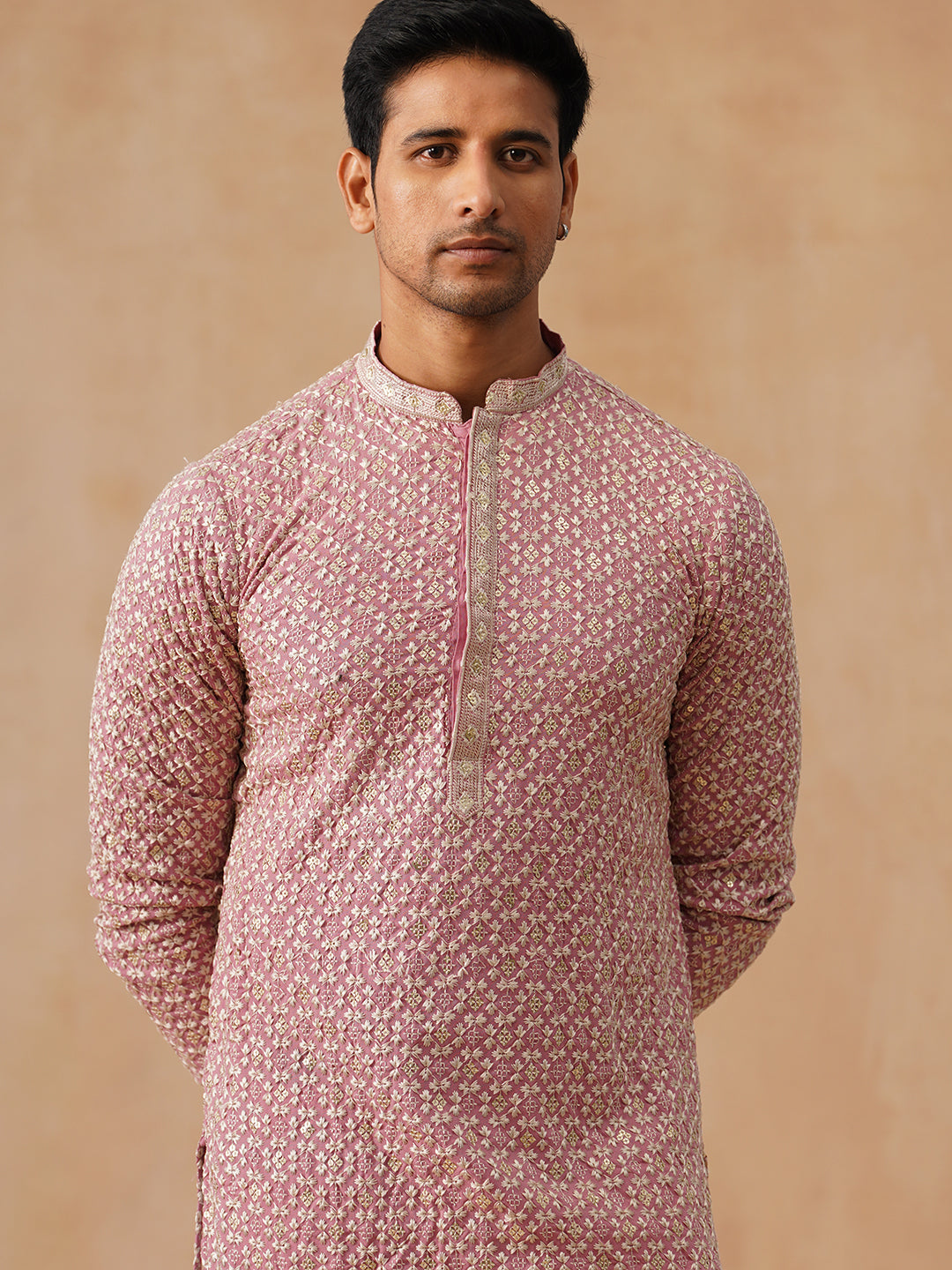 Embroidered Viscose Kurta Set For Men