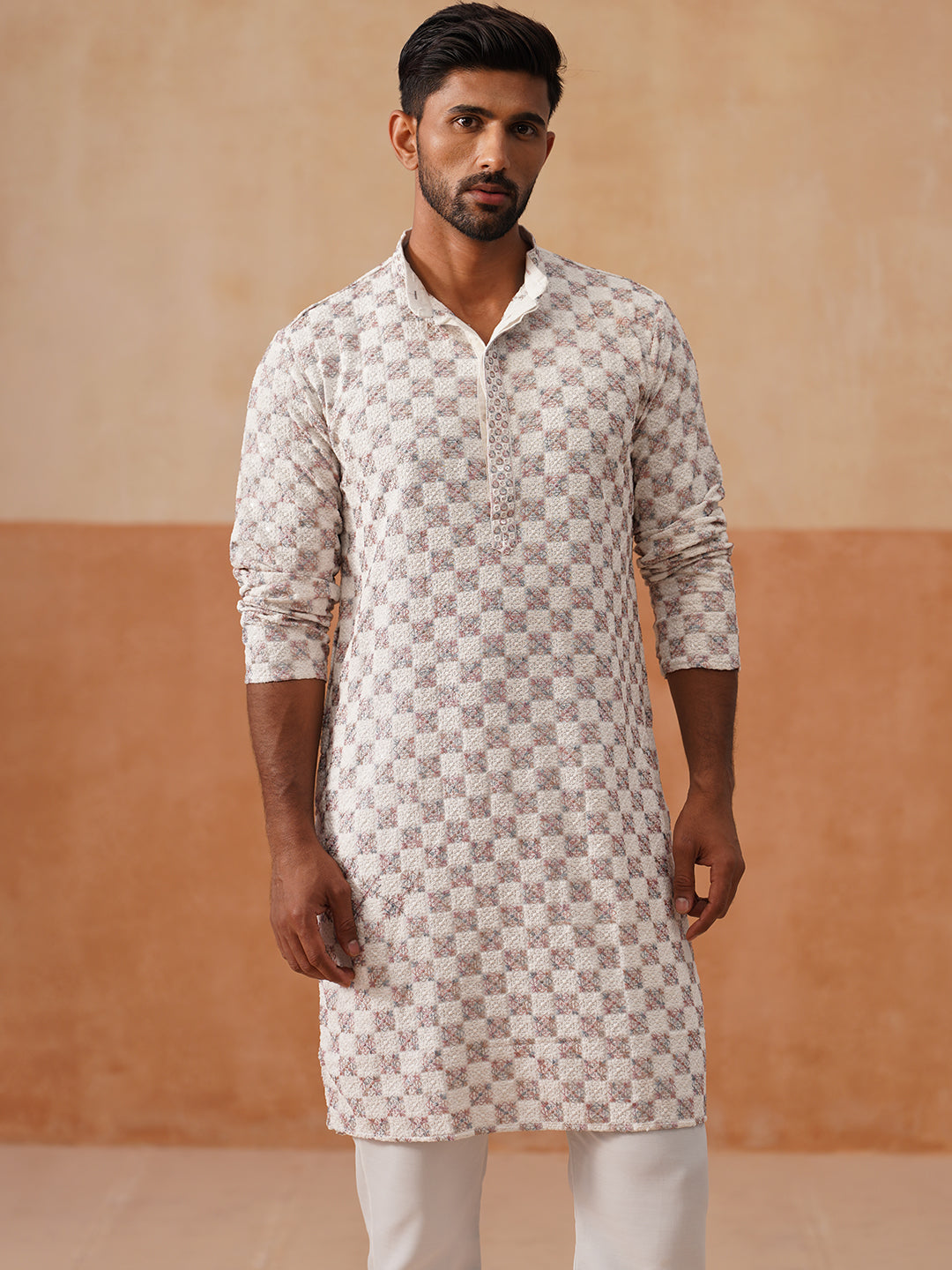 Embroidered Straight Kurta Set For Men