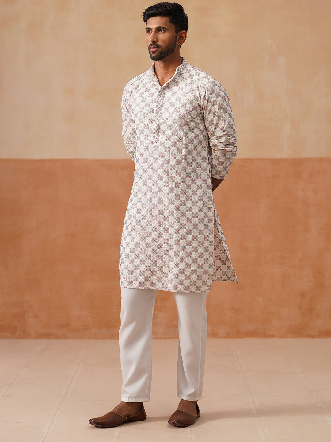 Embroidered Straight Kurta Set For Men
