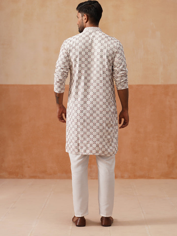 Embroidered Straight Kurta Set For Men