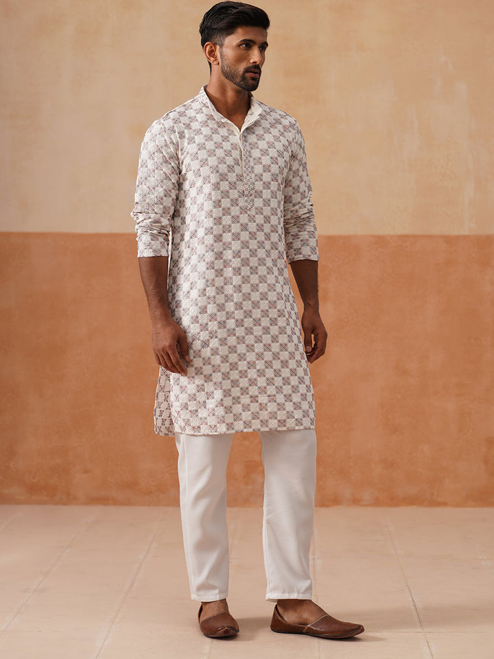 Embroidered Straight Kurta Set For Men