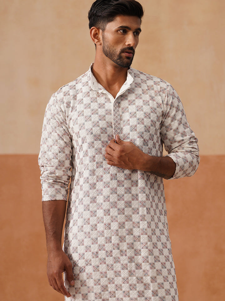 Embroidered Straight Kurta Set For Men