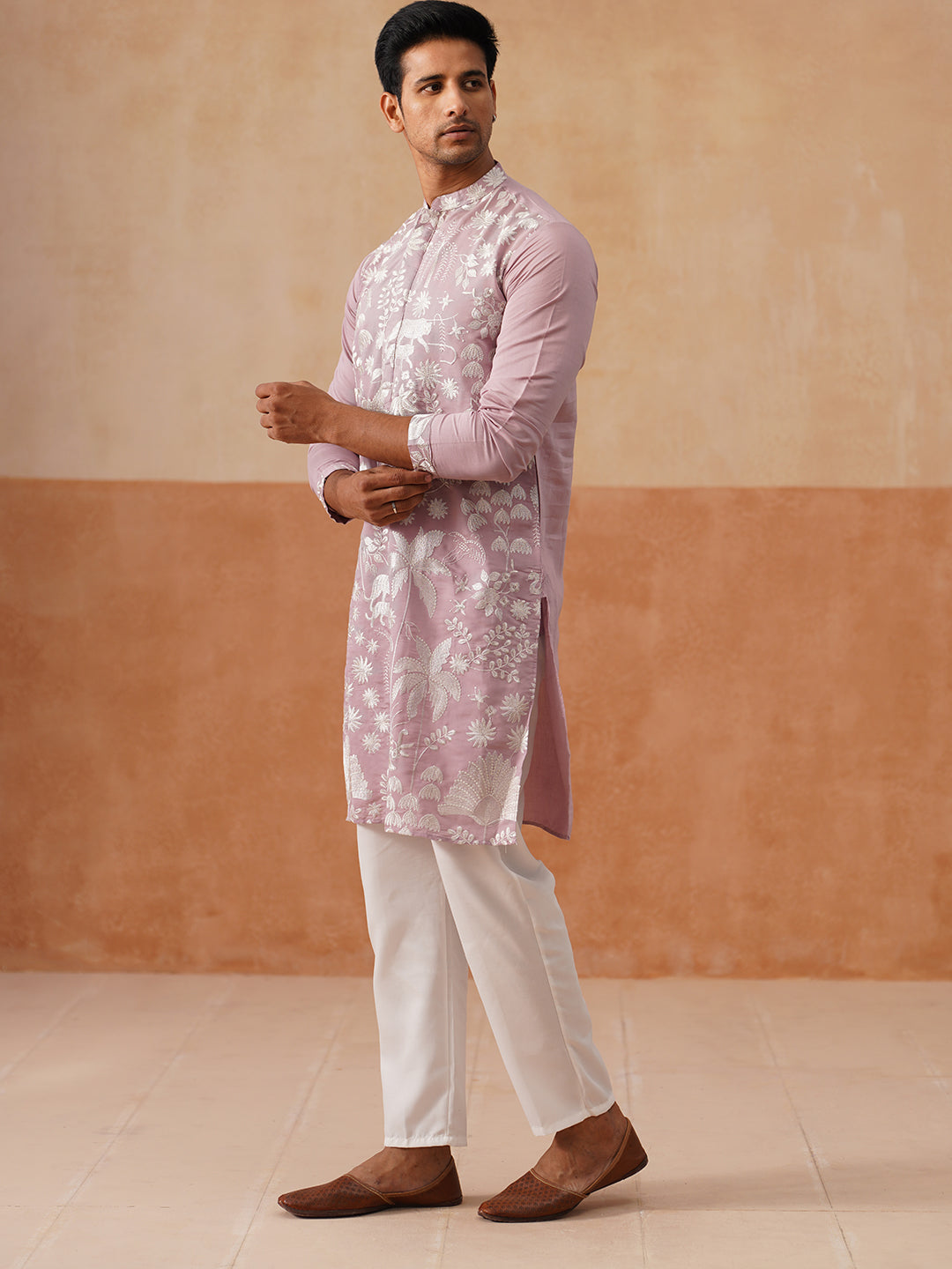 Embroidered Straight Kurta Pyjama Set.