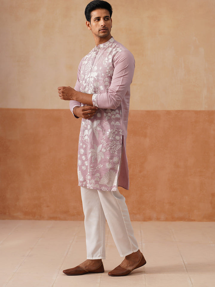 Embroidered Straight Kurta Pyjama Set.