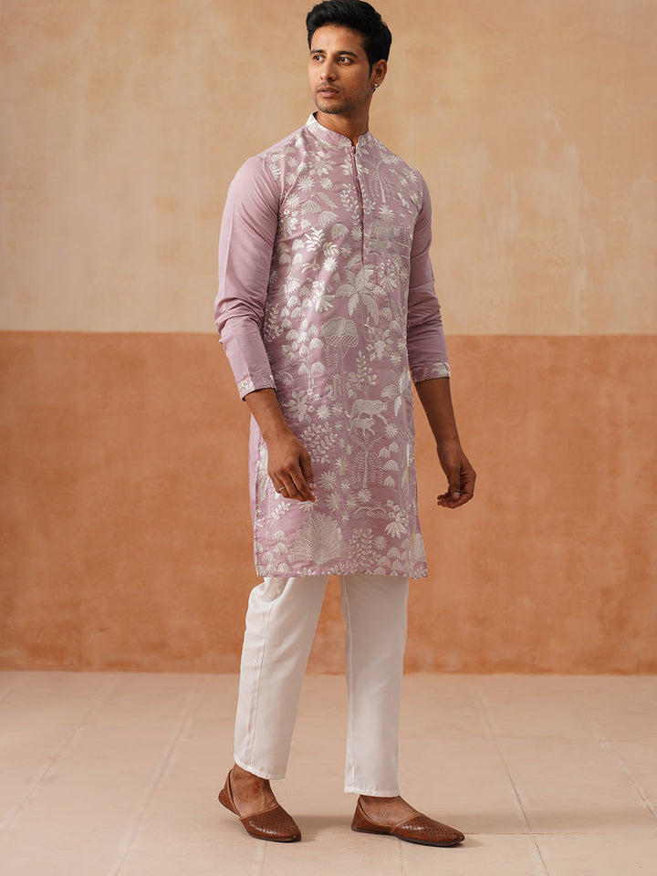 Embroidered Straight Kurta Pyjama Set.