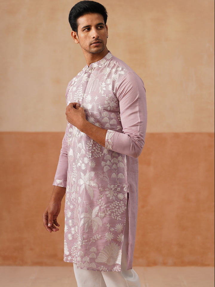 Embroidered Straight Kurta Pyjama Set.