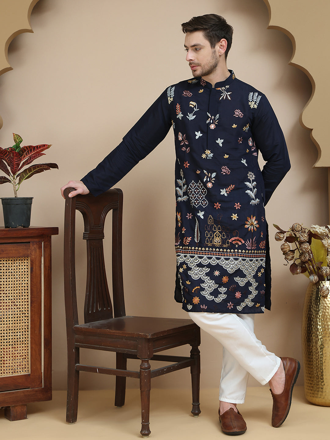 Floral Embroidered And Sequins Kurta Set