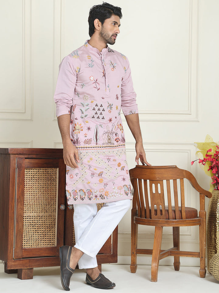 Floral Embroidered And Sequins Kurta Set