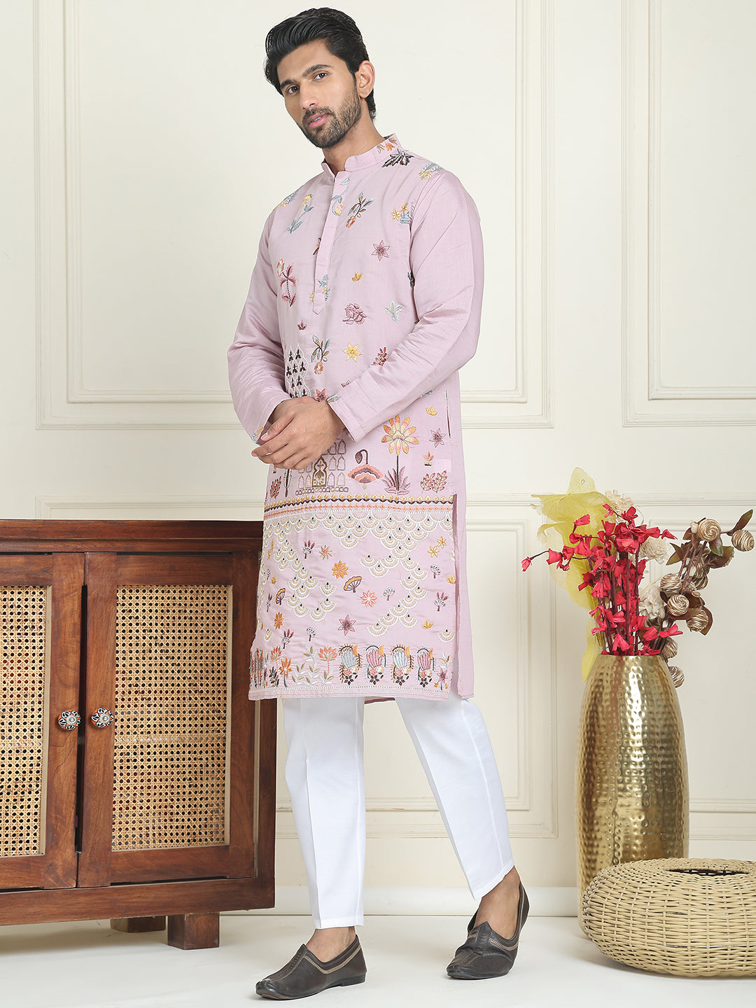 Floral Embroidered And Sequins Kurta Set